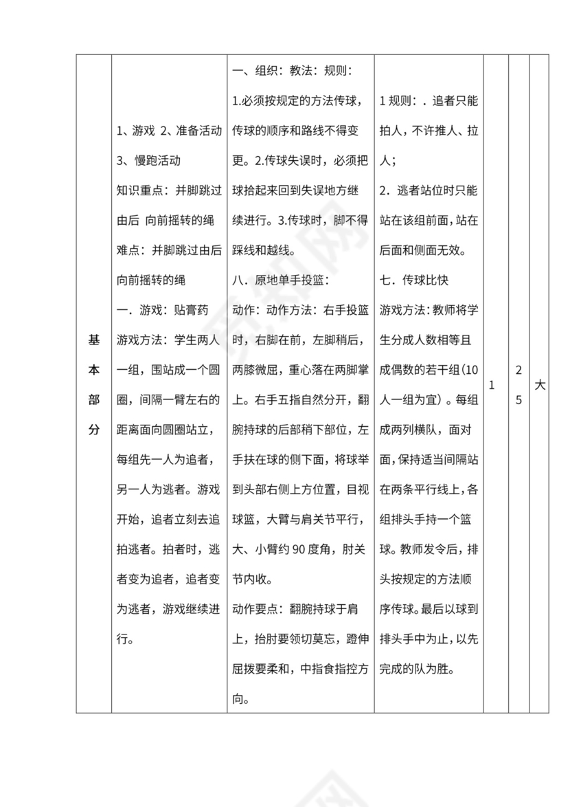 小学四年级体育课教案全集