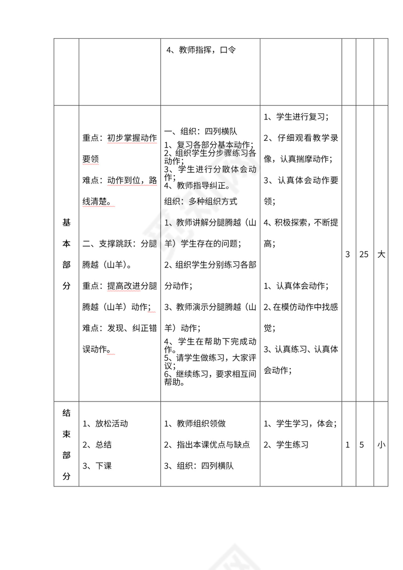 小学四年级体育课教案全集