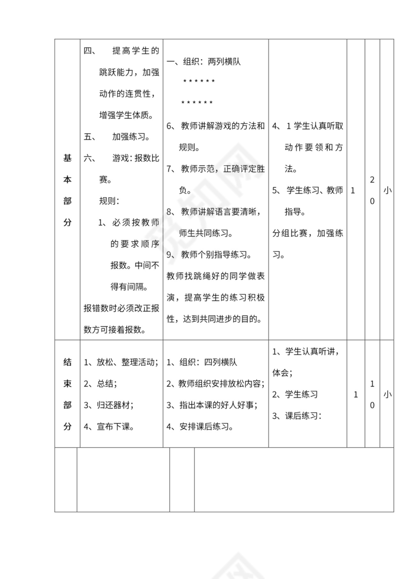 小学四年级体育课教案全集
