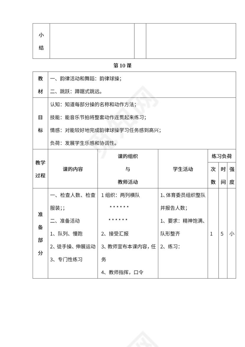 小学四年级体育课教案全集