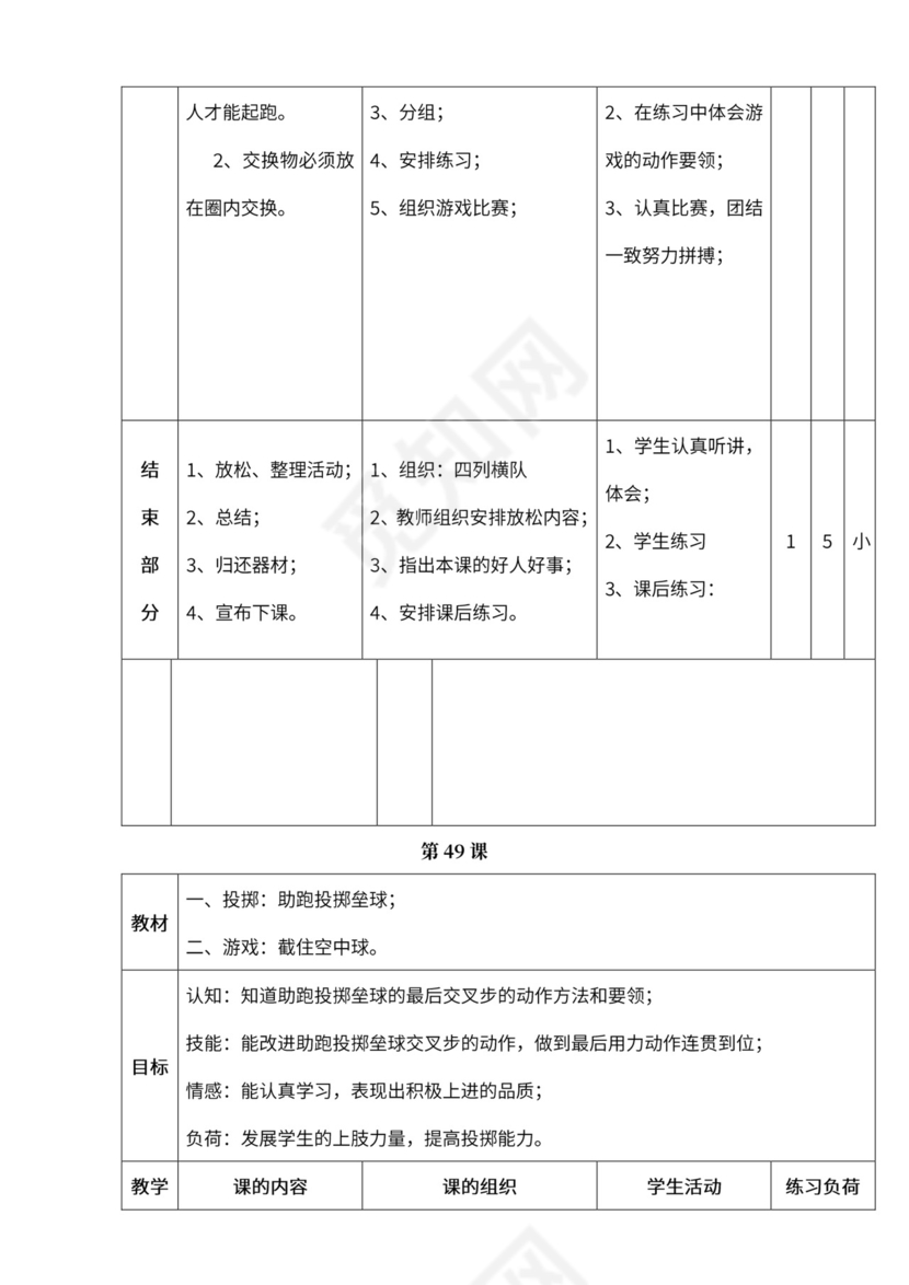小学四年级体育课教案全集
