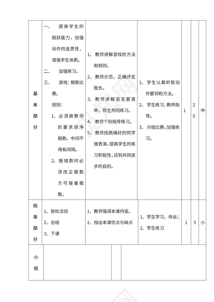 小学四年级体育课教案全集