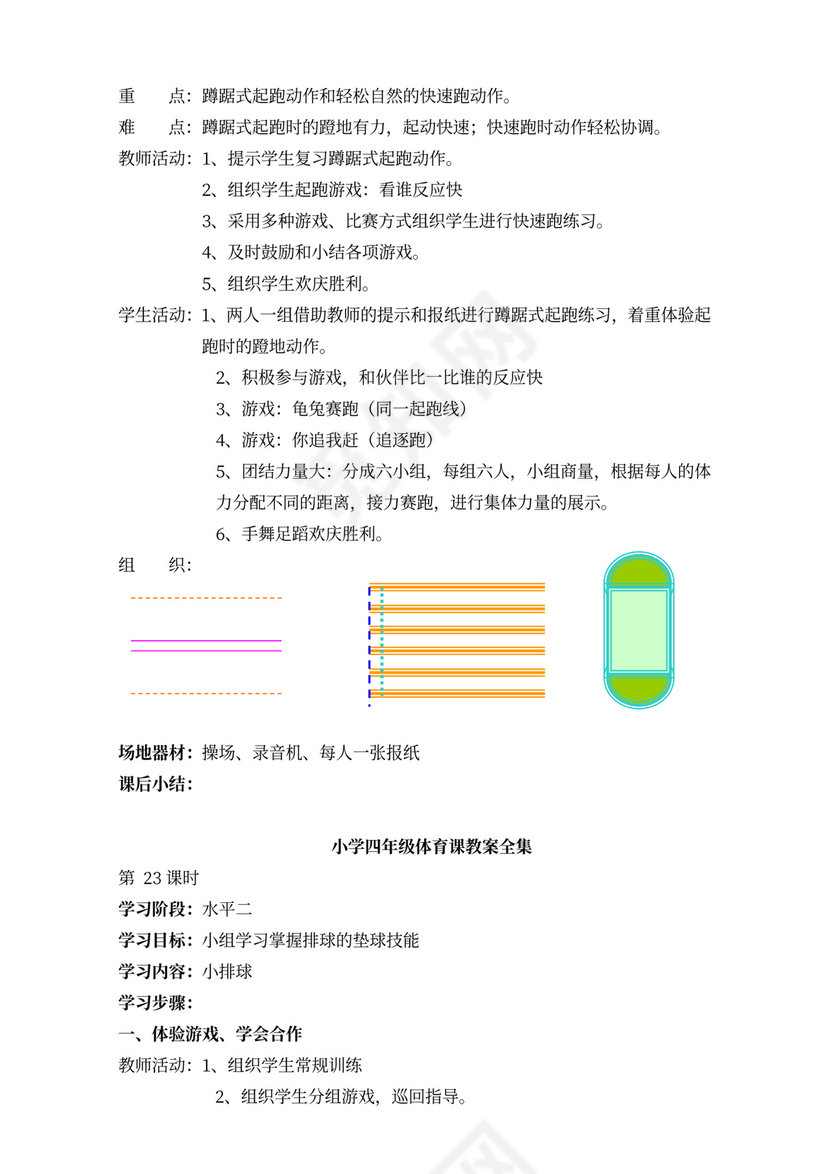 小学四年级体育课教案全集