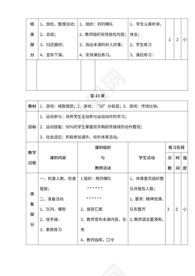 小学四年级体育课教案全集