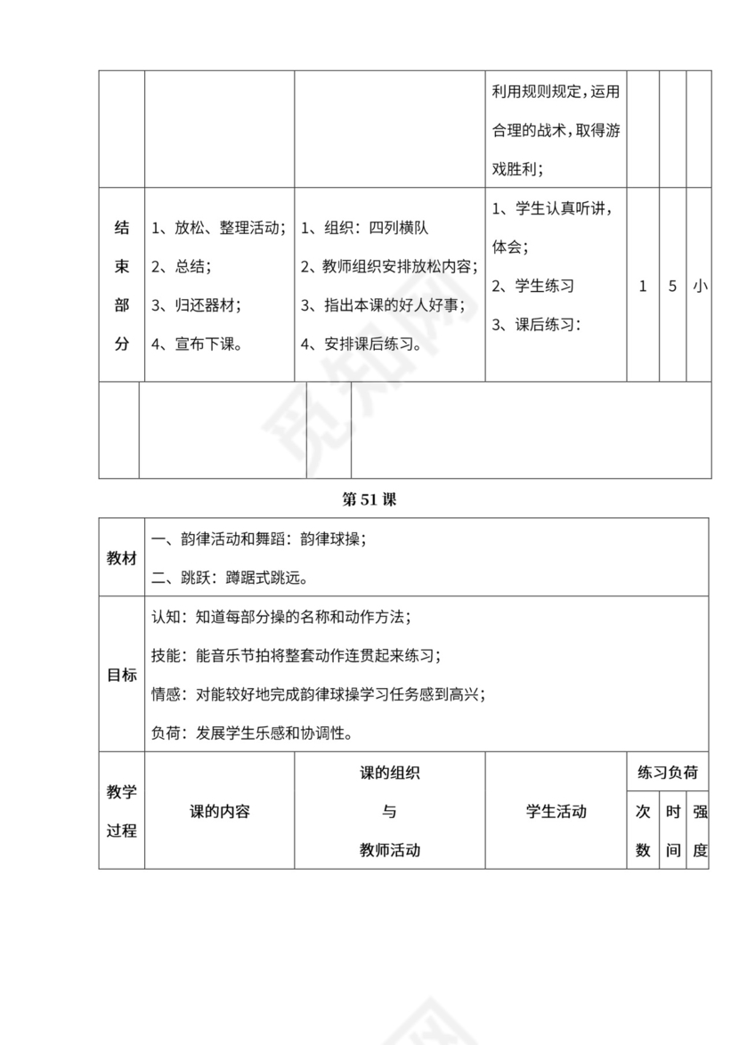 小学四年级体育课教案全集
