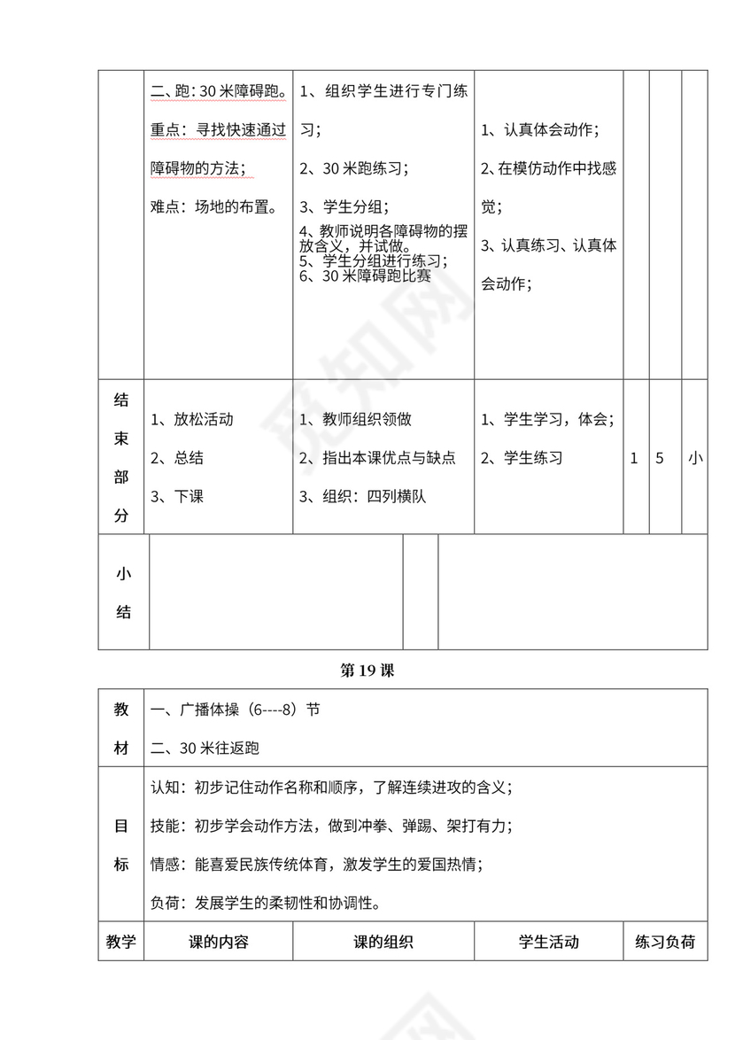 小学四年级体育课教案全集