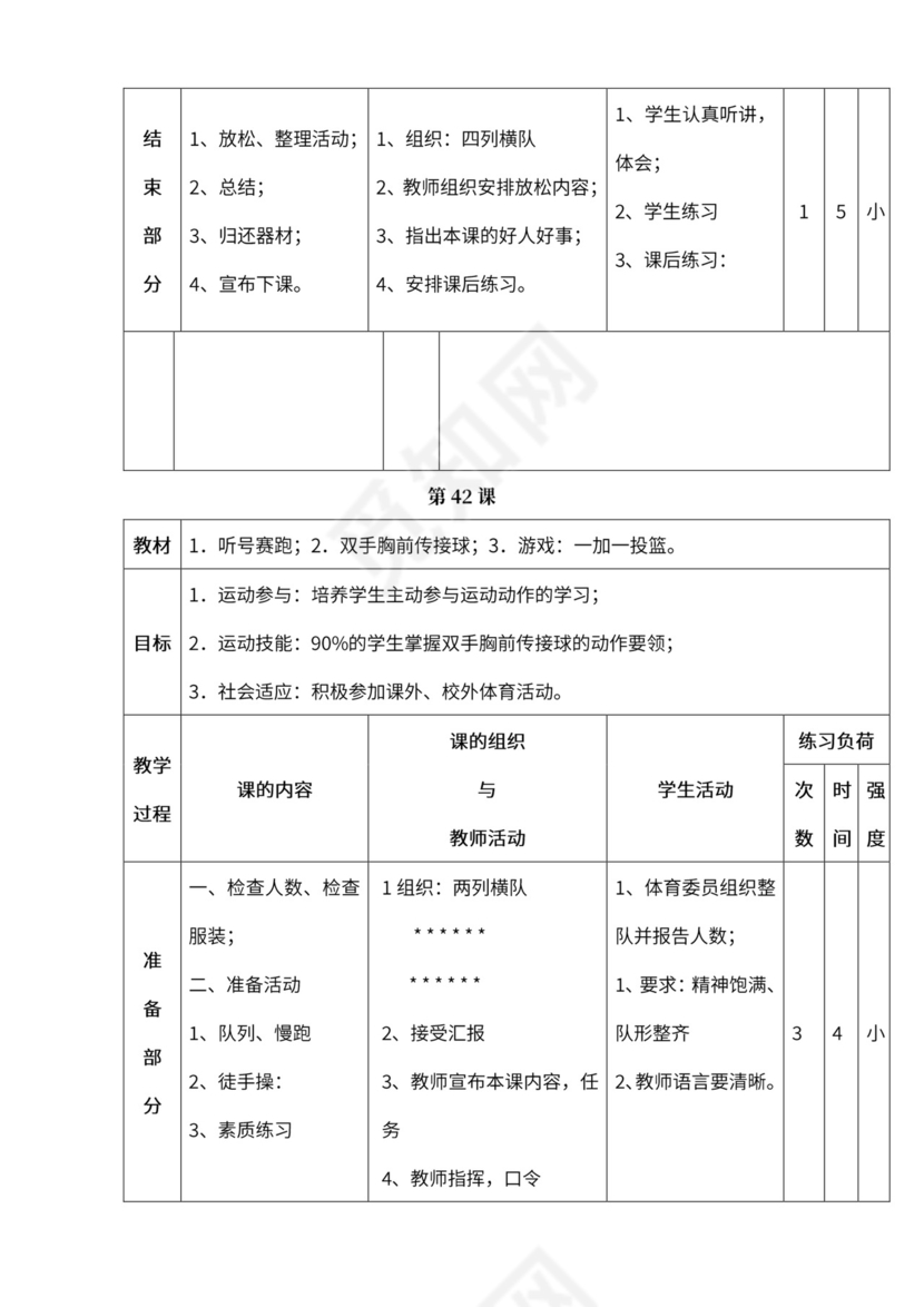 小学四年级体育课教案全集