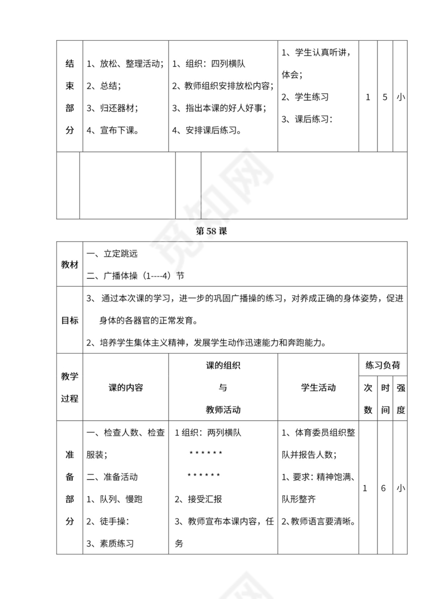 小学四年级体育课教案全集