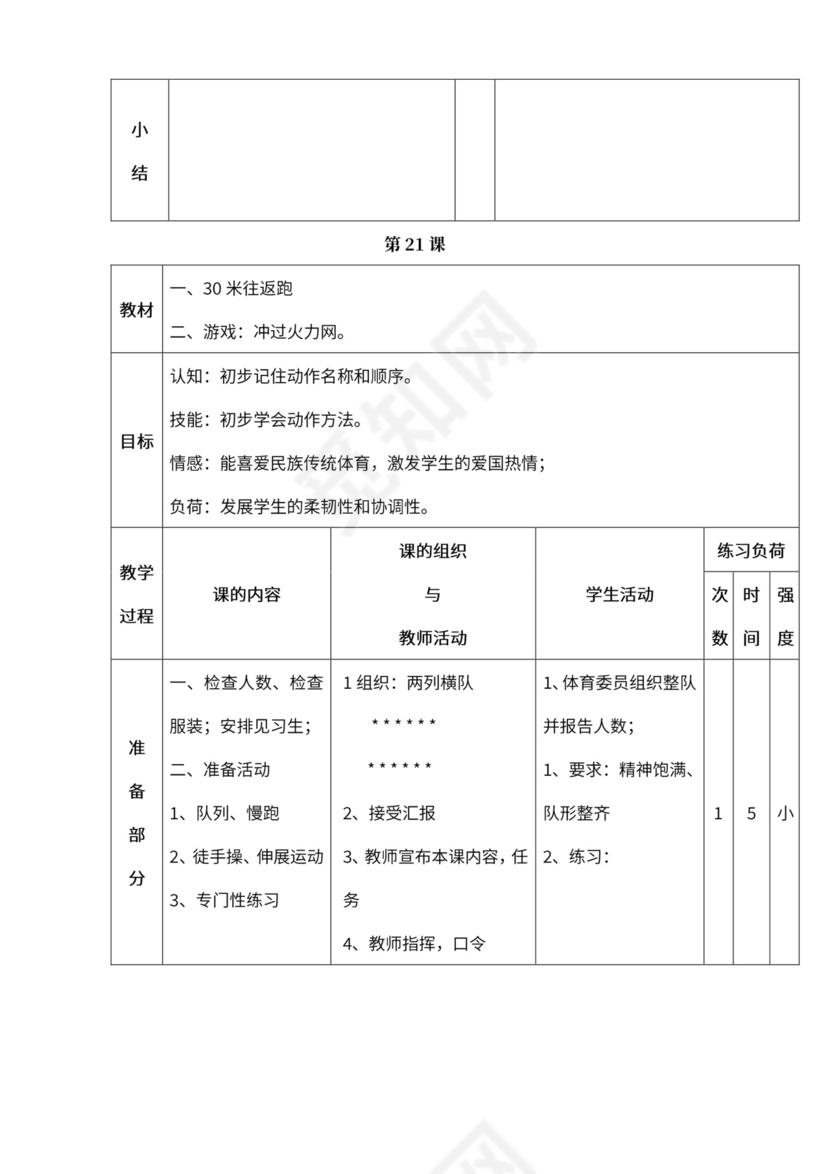小学四年级体育课教案全集