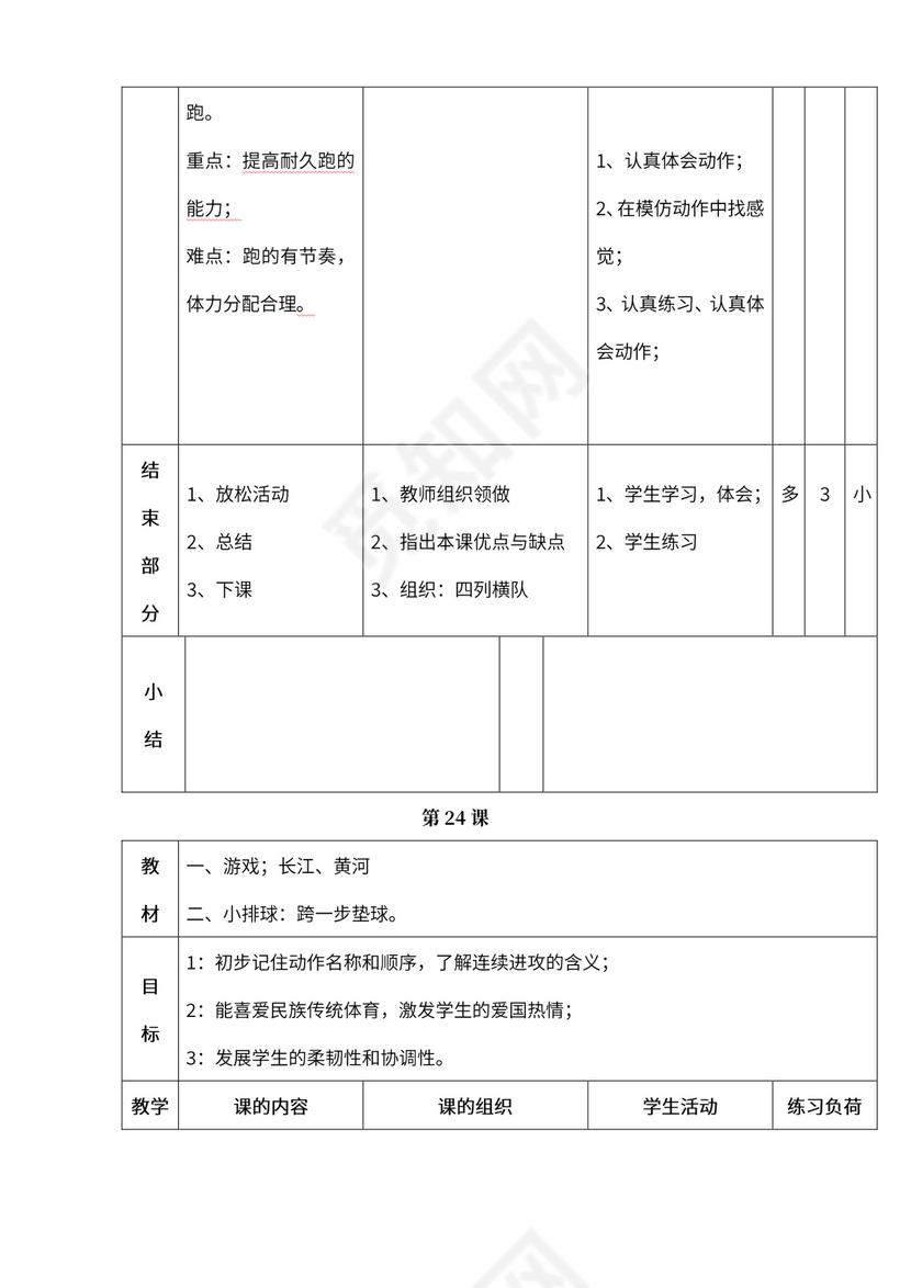 小学四年级体育课教案全集