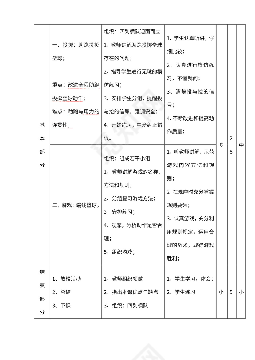 小学四年级体育课教案全集