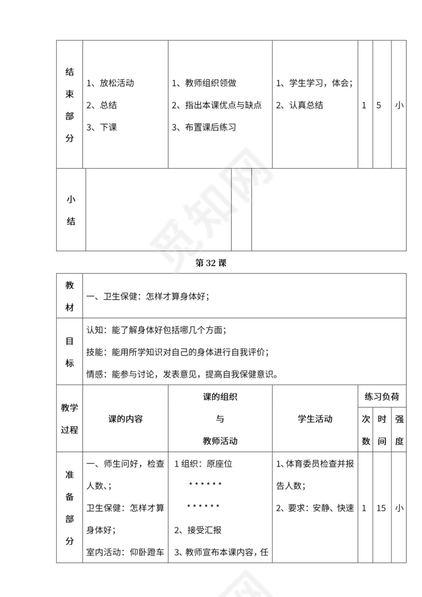 小学四年级体育课教案全集