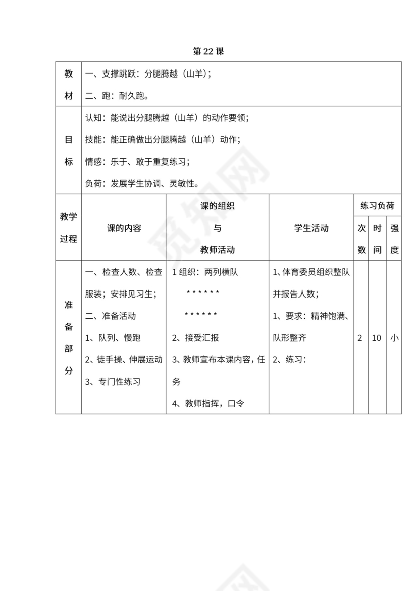 小学四年级体育课教案全集
