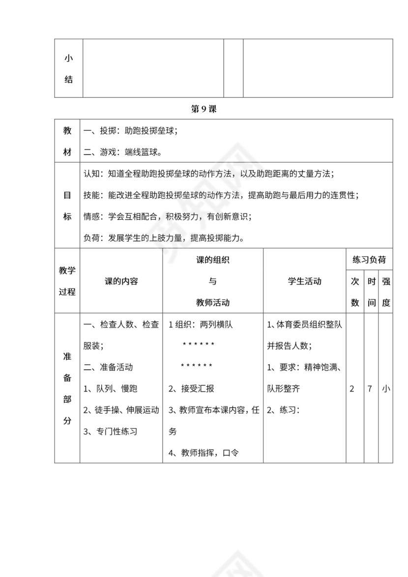小学四年级体育课教案全集