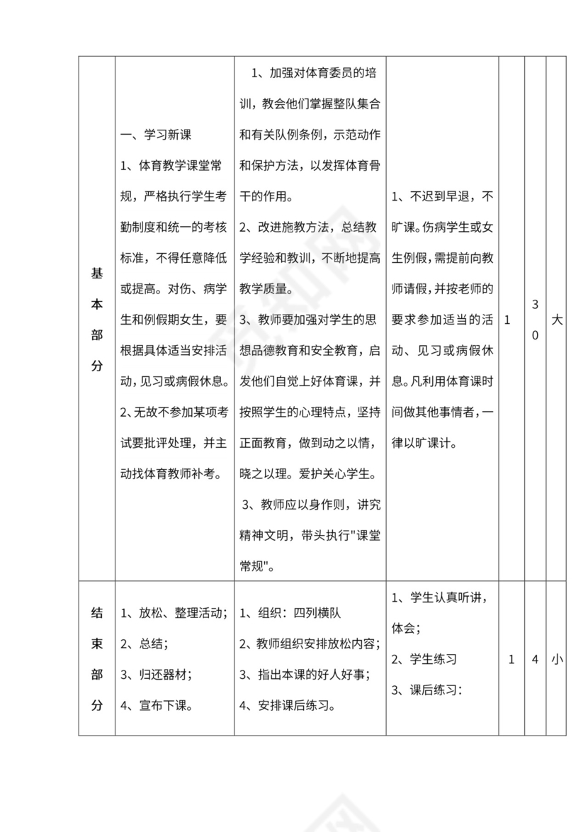 小学四年级体育课教案全集