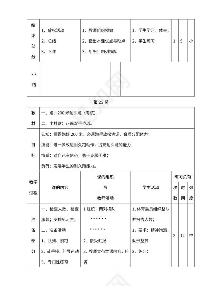小学四年级体育课教案全集