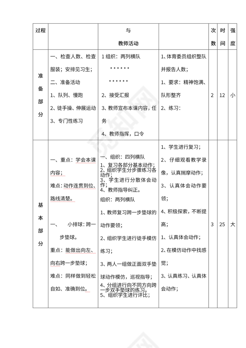 小学四年级体育课教案全集