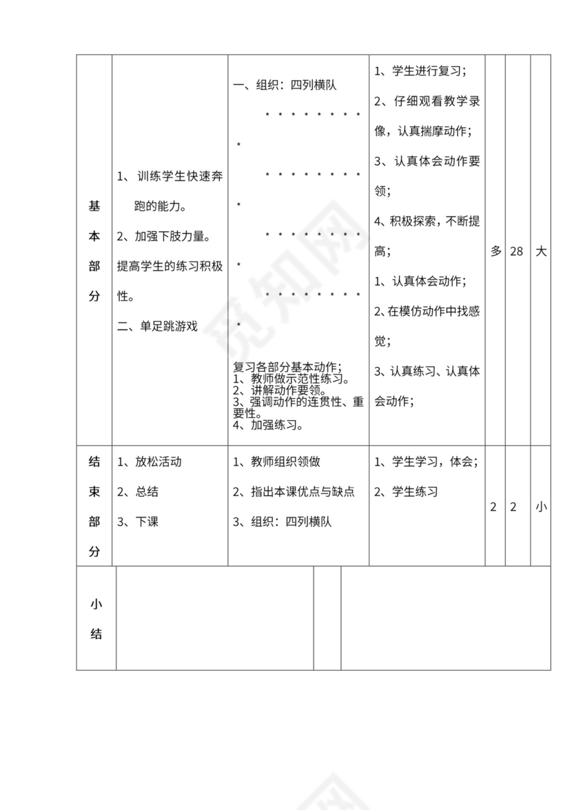小学四年级体育课教案全集