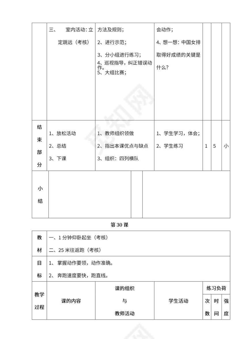 小学四年级体育课教案全集