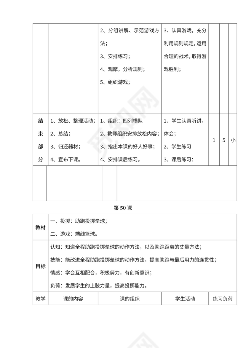 小学四年级体育课教案全集