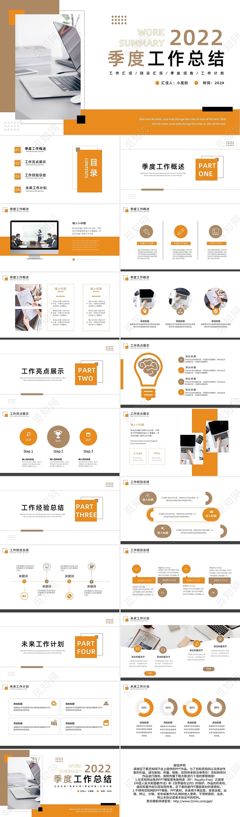 橙色简约工作总结述职竞聘汇报PPT模板宣传PPT动态PPT
