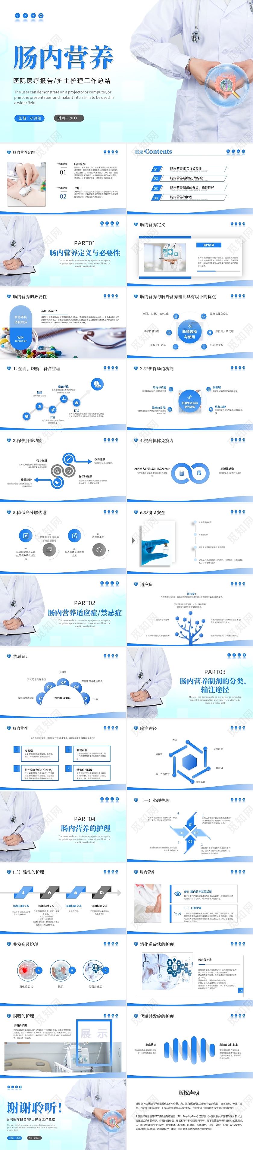 医疗图标背景结合医护肠胃等相关实拍图肠内营养PPT模板
