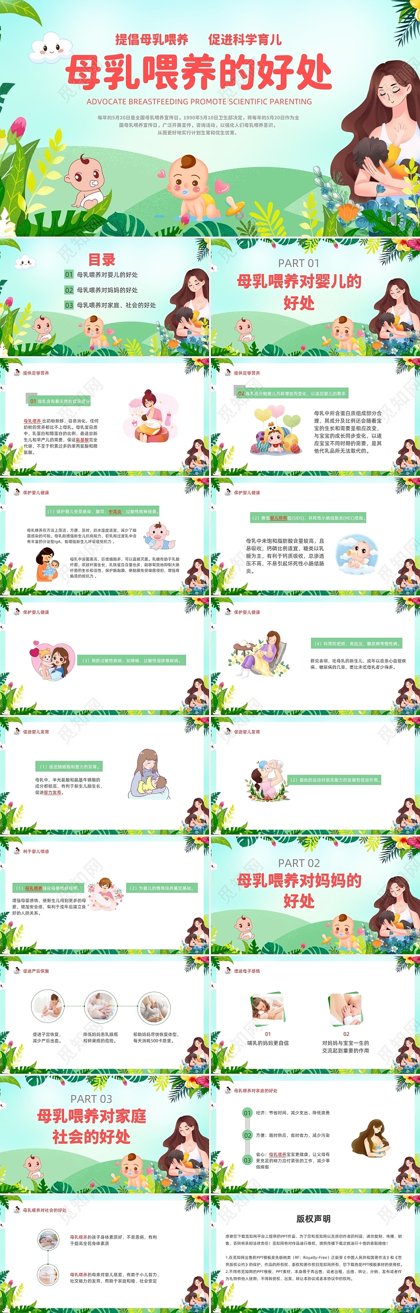 母乳喂养宣传周母乳喂养的好处主题绿色清新风格PPT