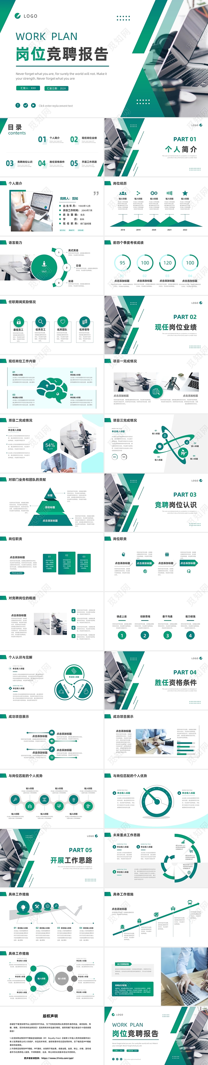 绿色商务风岗位竞聘报告PPT模板