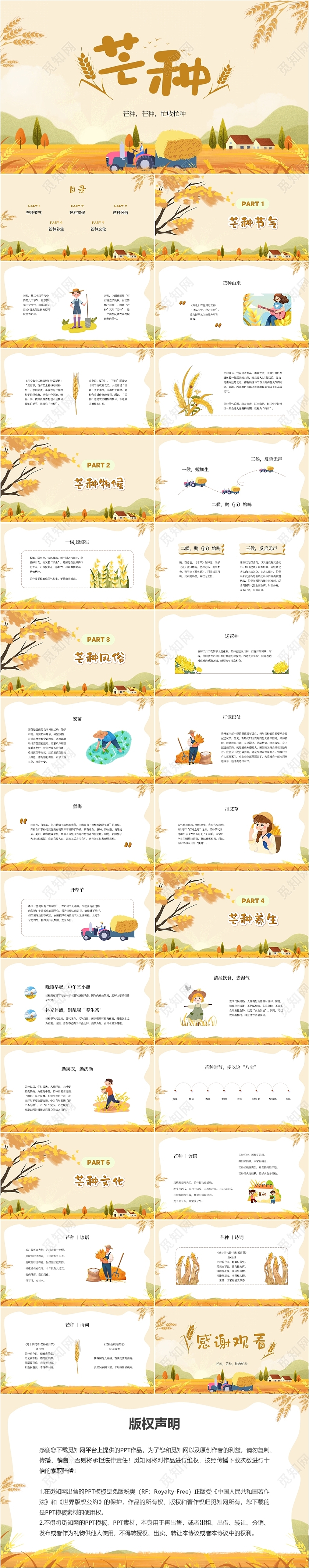 黄色插画卡通风格芒种ppt模板