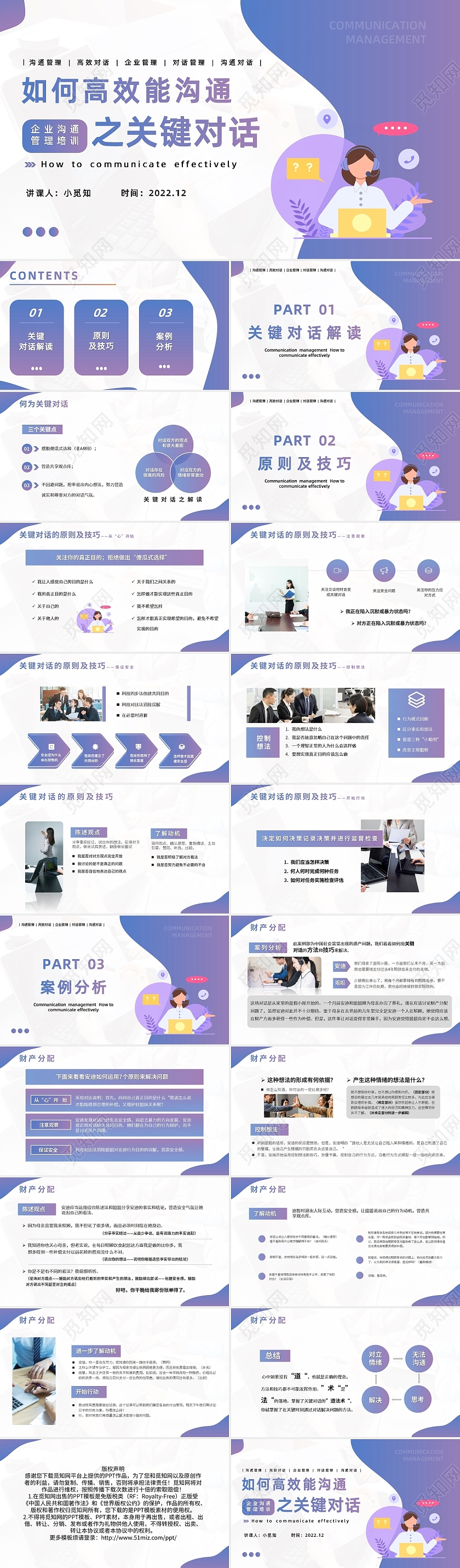 紫色简约企业培训关键对话企业沟通管理培训PPT模板宣传PPT