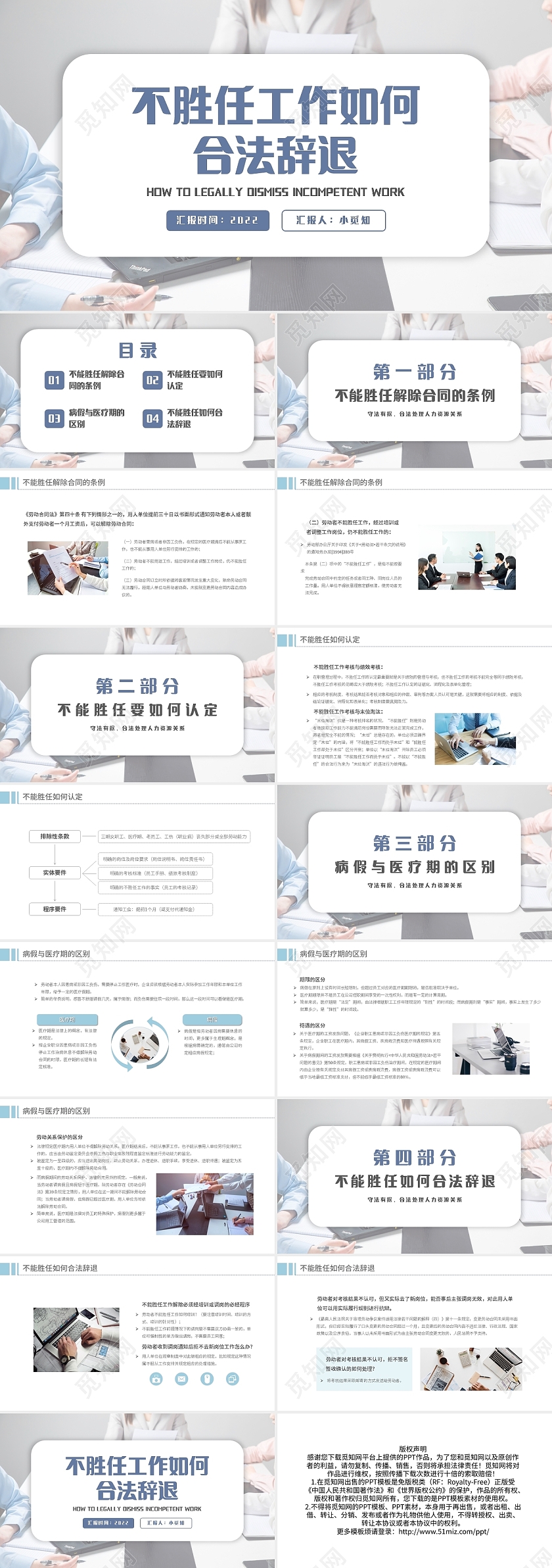 浅色简约劳务合同不胜任工作如何合法辞退PPT模板宣传PPT动劳务合同(1)