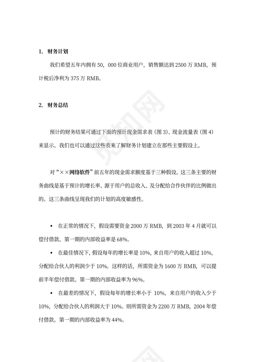 网络软件项目商业计划书