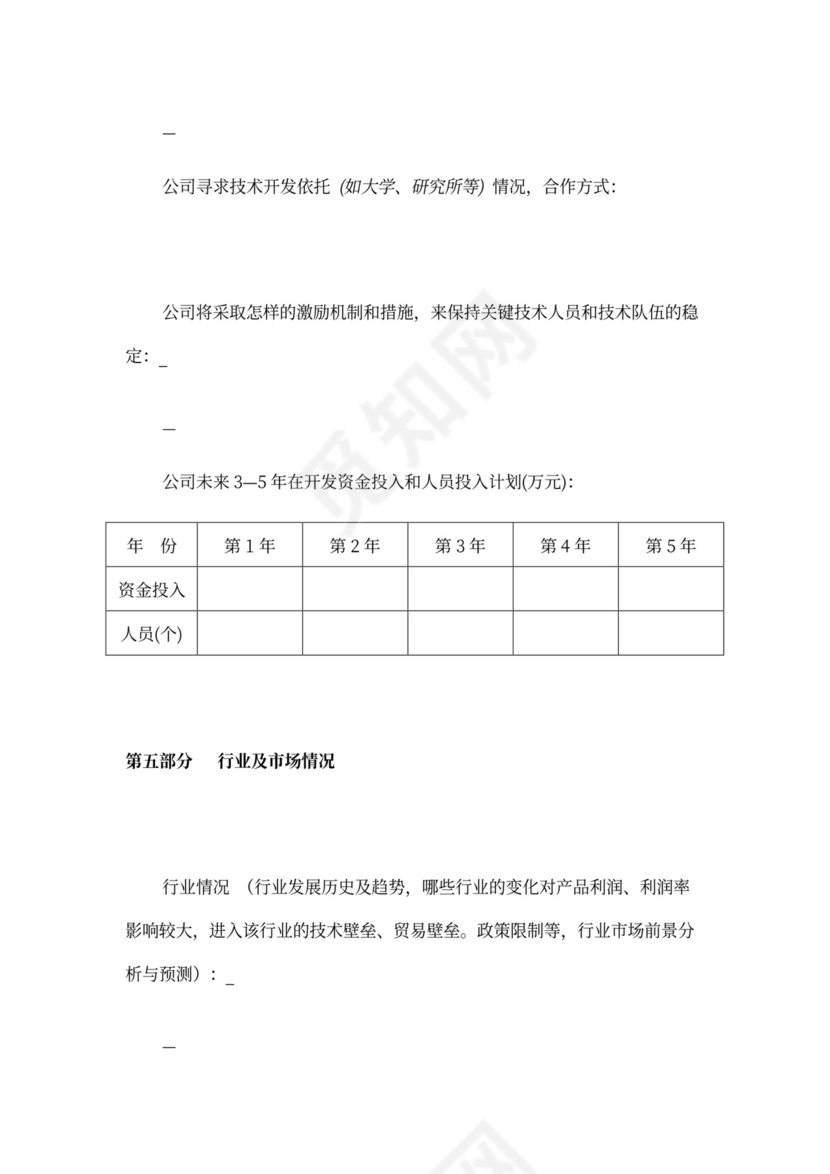 创业商业融资计划书模板