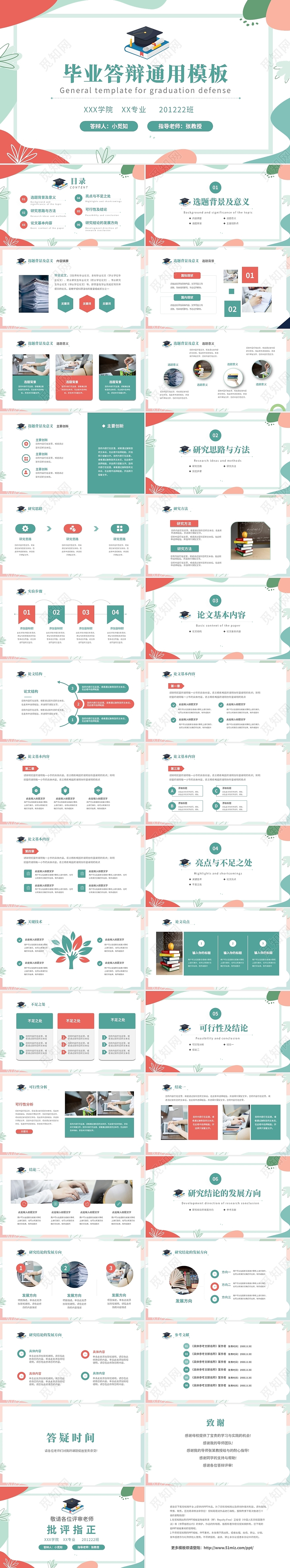绿色清新简约毕业答辩毕业论文开题报告PPT毕业答辩论文