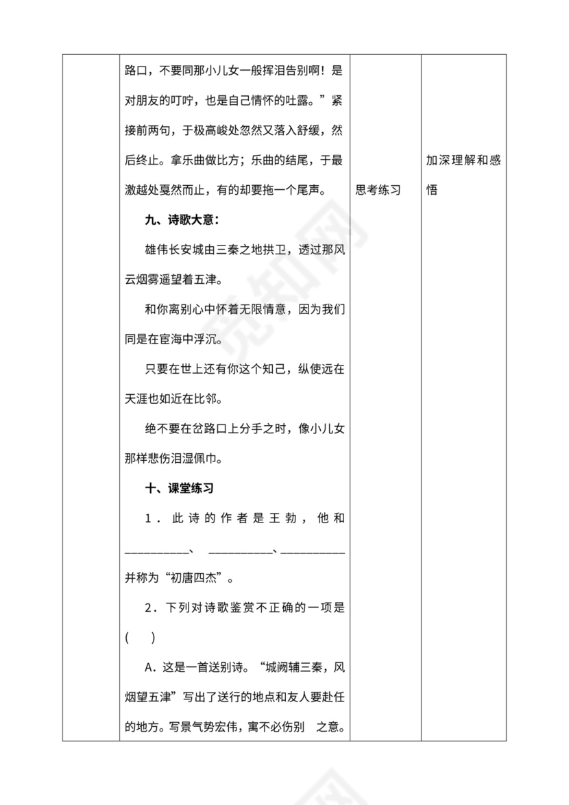 《送杜少府之任蜀州》教材教案