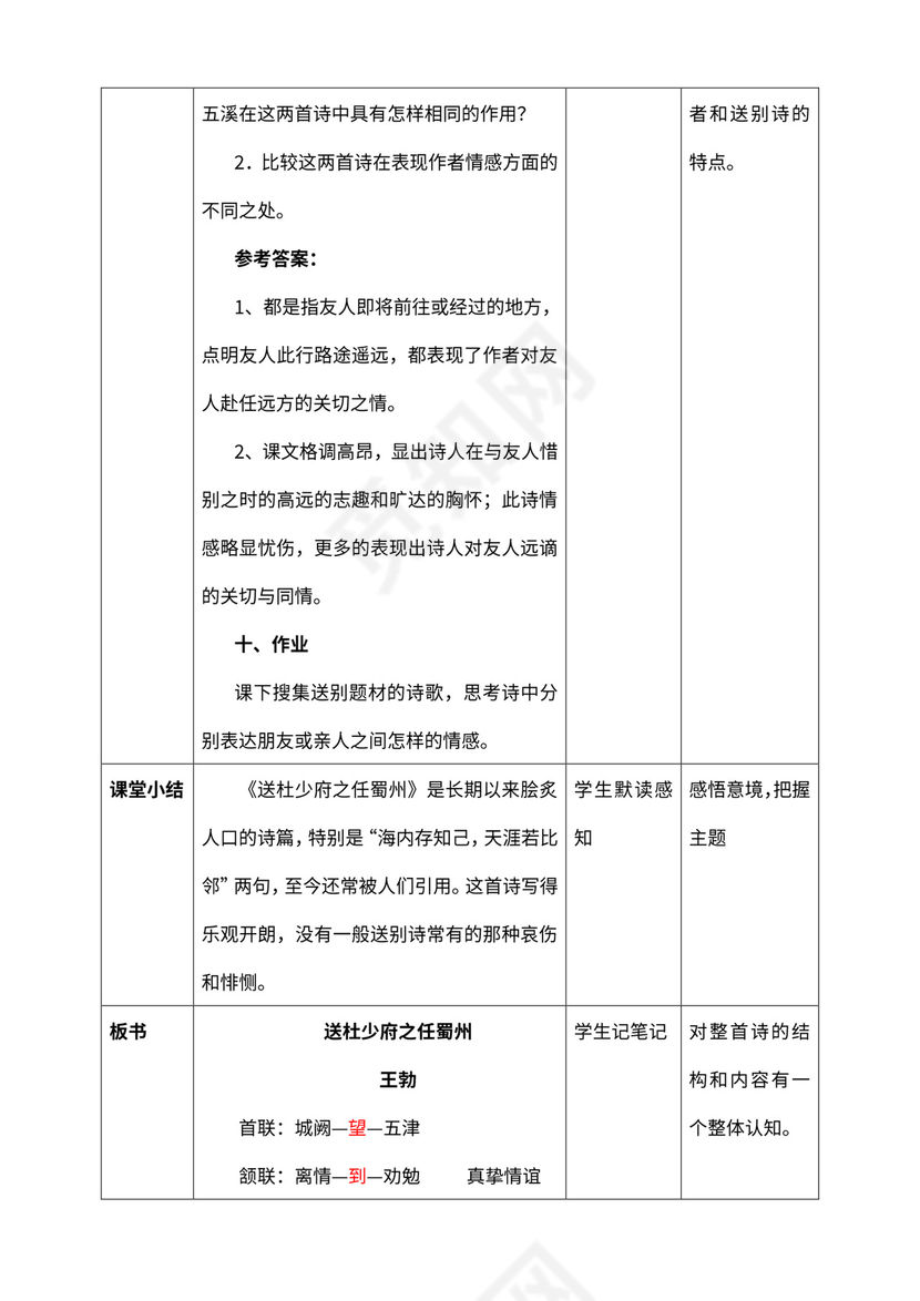《送杜少府之任蜀州》教材教案
