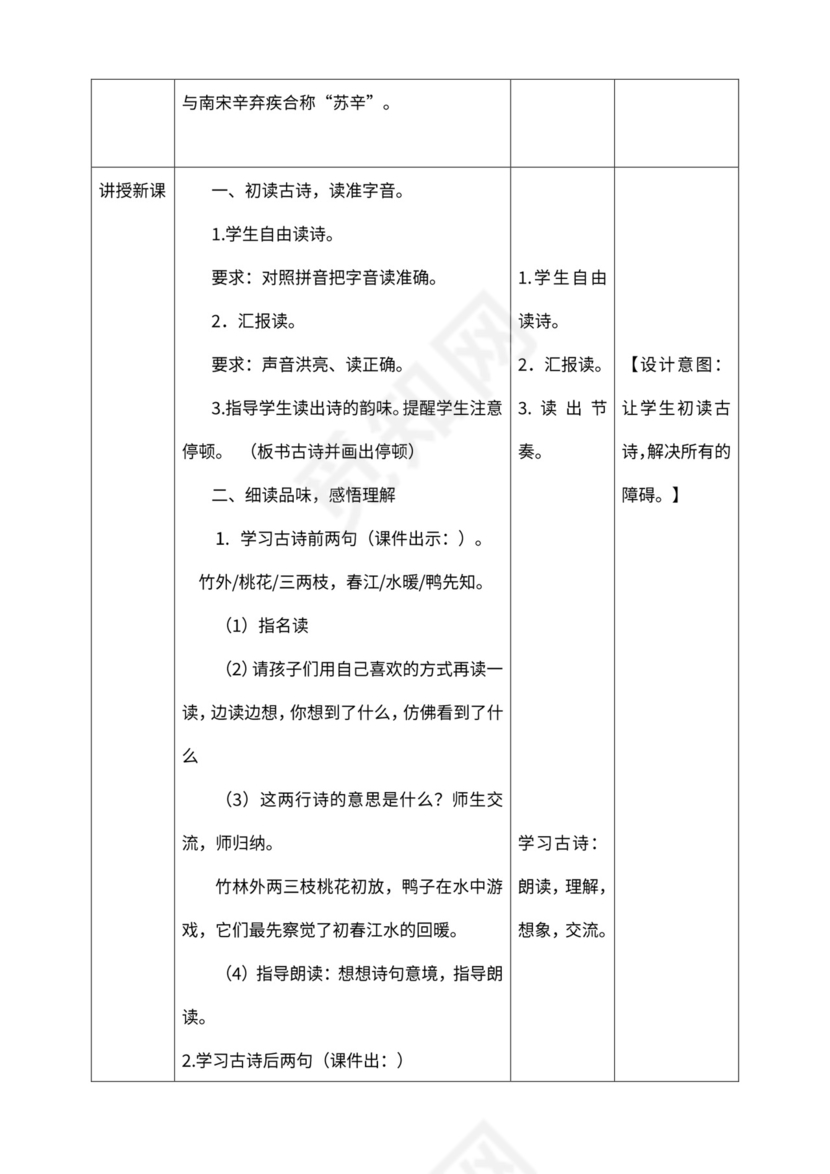 小学语文人教部编版三年级下册《第一单元古诗三首第二课时惠崇春江晚景》教材教案