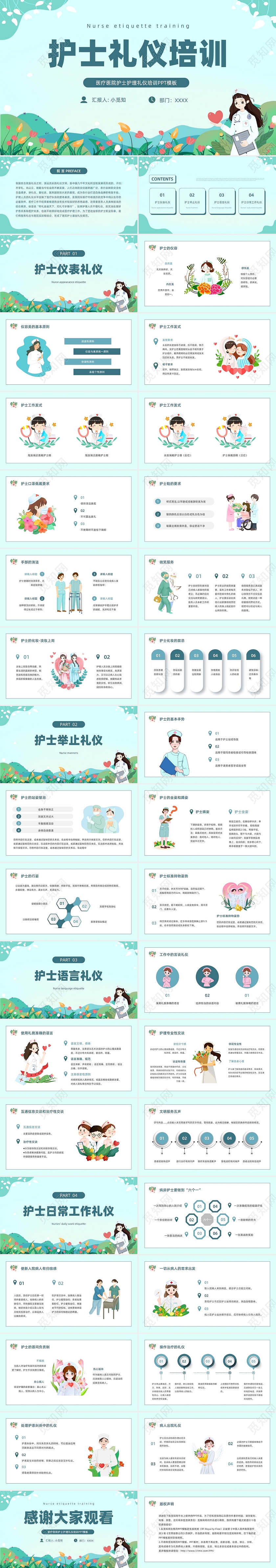 绿色小清新卡通护理礼仪PPT模板
