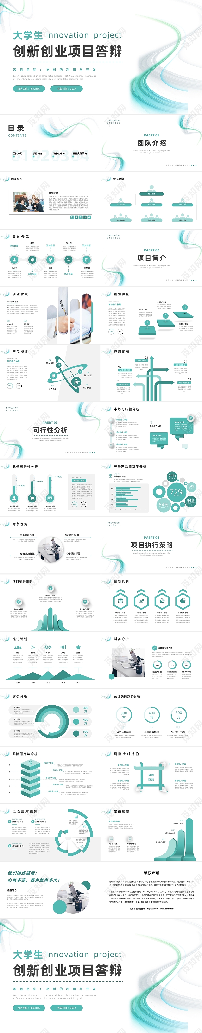 绿色简约大学生创新创业项目答辩PPT模板大创答辩