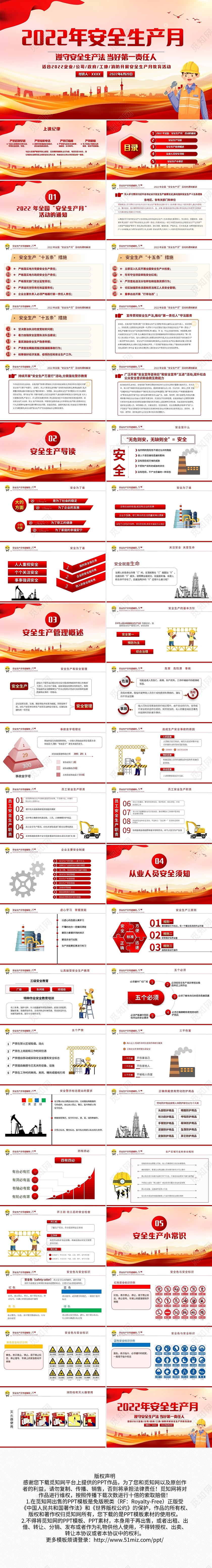 红色简约2022年安全生产月PPT模板宣传PPT动态PPT