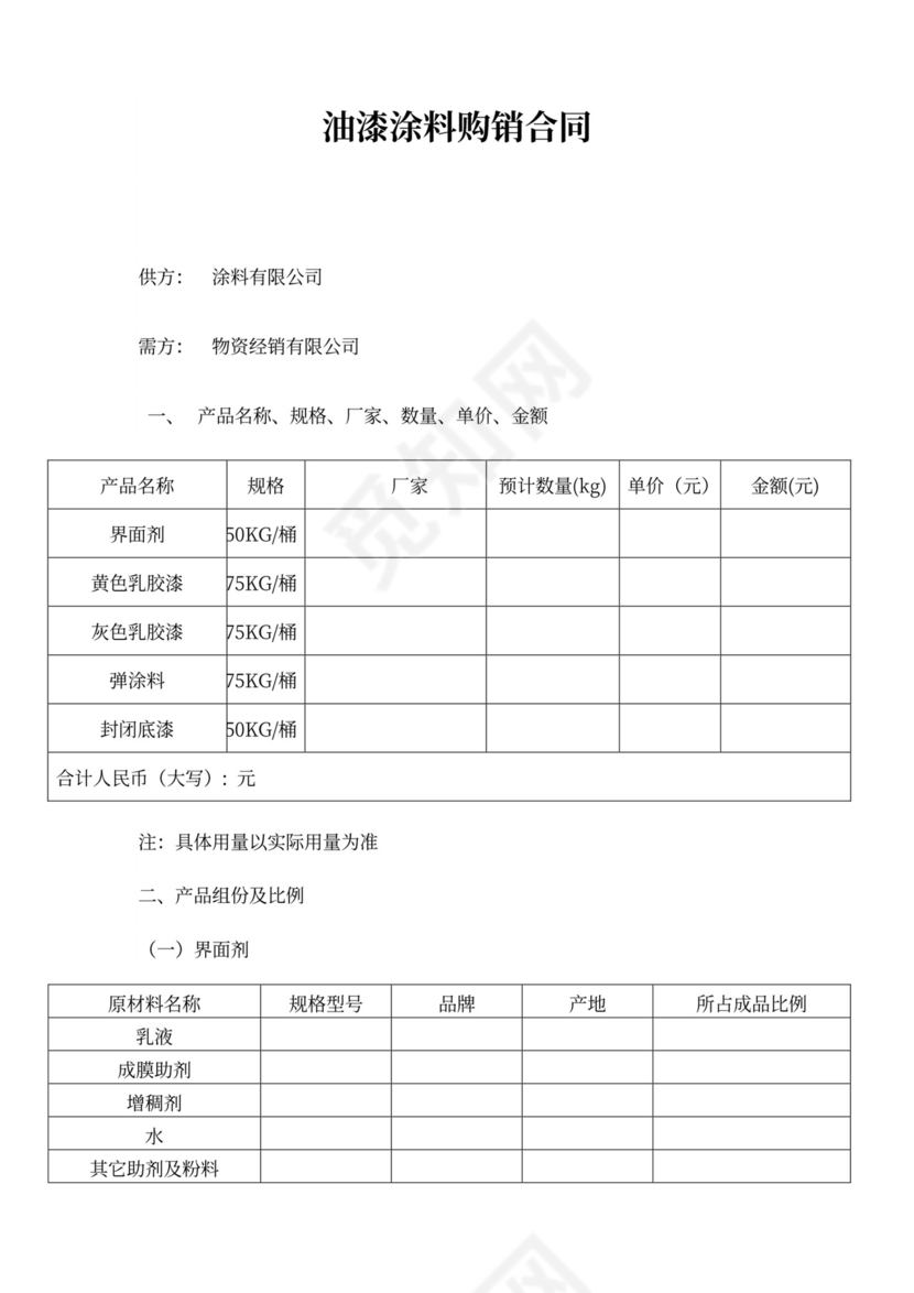 油漆涂料购销合同
