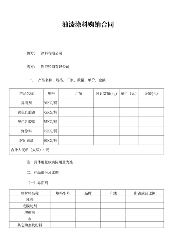 油漆涂料购销合同