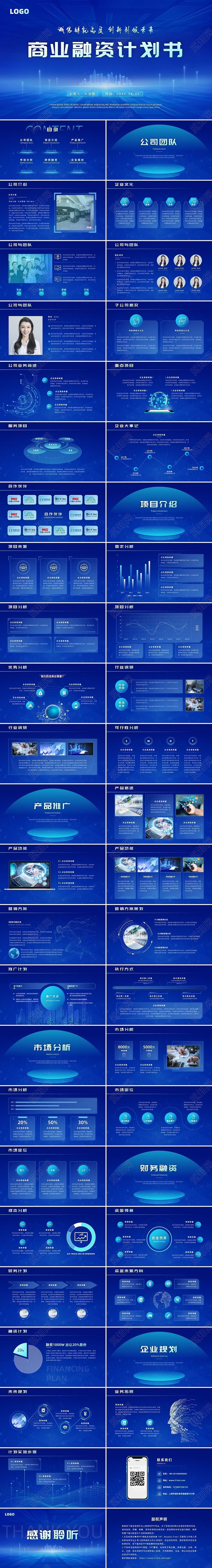 蓝色科技风商业融资计划书PPT模板