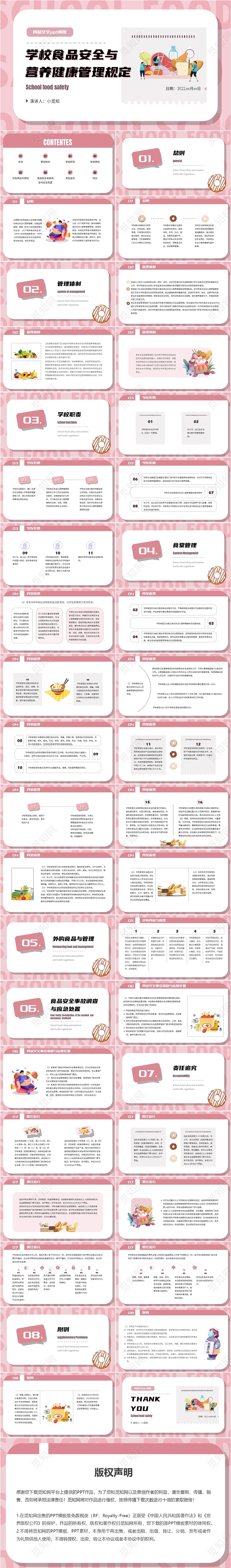 粉色简约风格学校食品安全ppt模板