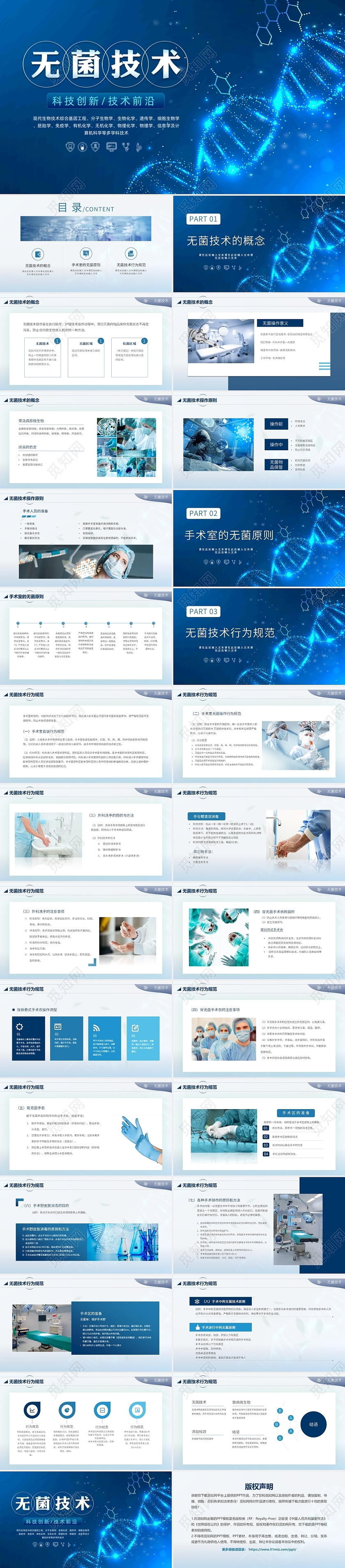 深蓝色科技风无菌技术生物科技课件动态PPT模板
