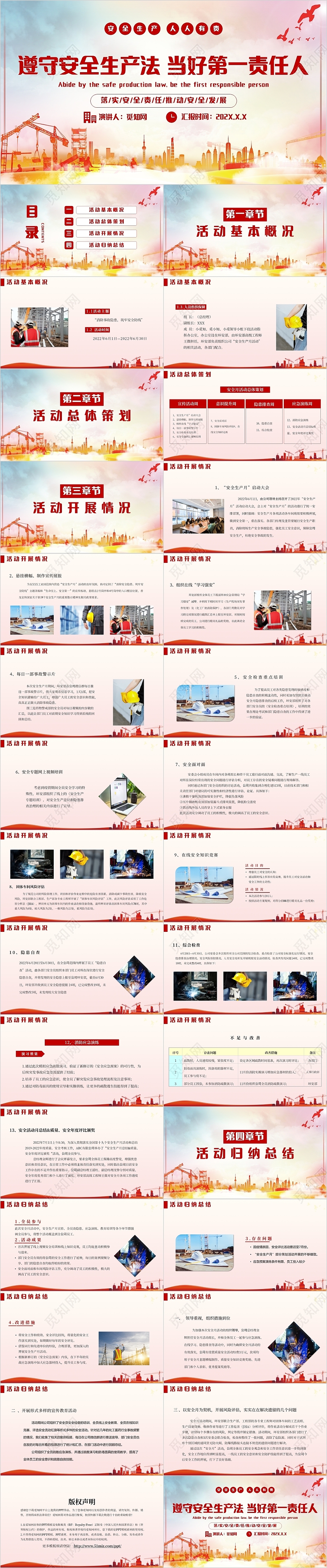 红色简约遵守安全生产法当好第一责任人安全生产月主题PPT模板安全生产月总结