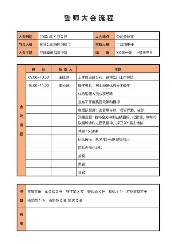 公司誓师大会会议流程