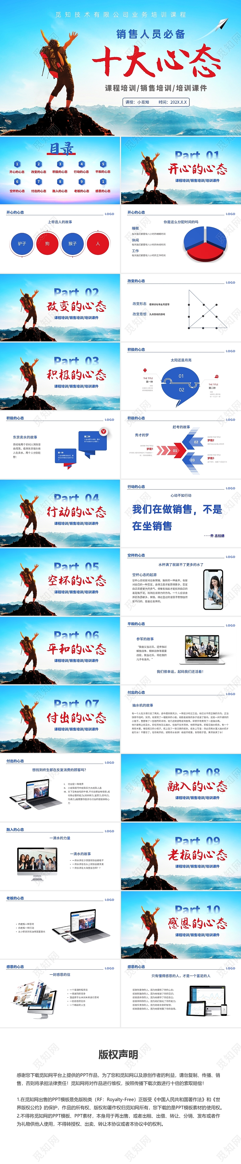 红蓝实拍商务销售心态培训PPT模板