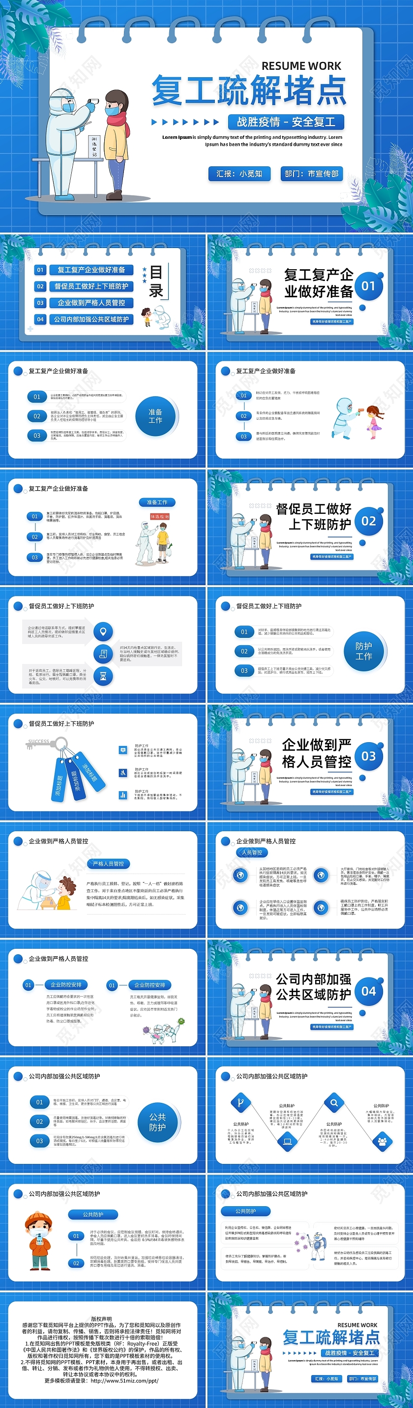 蓝色简约疫情复工复工疏解堵点PPT模板宣传PPT动态PPT