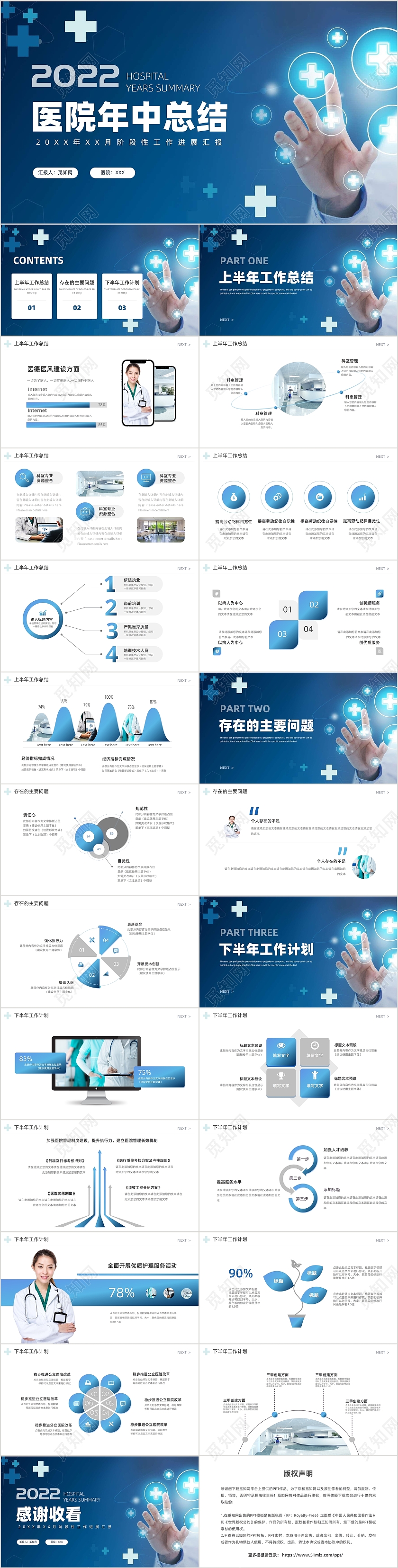 蓝色通用商务医疗医院部门年中总结汇报PPT模板医院年中总结